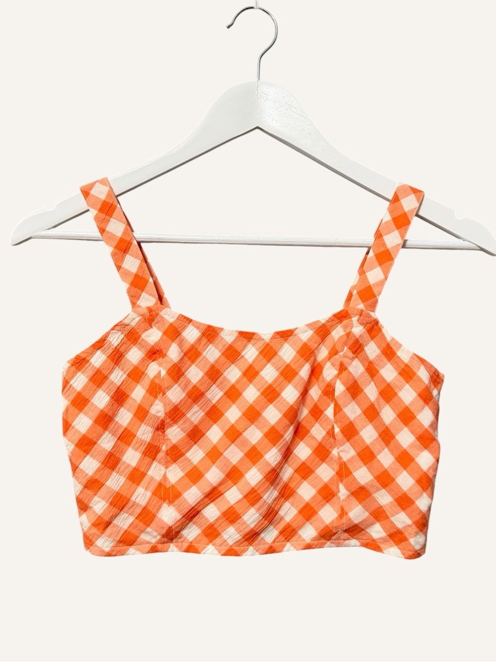 Aerie Gingham Crop Top NWT Size XS Coral Orange Fitted Corset Smocked Back